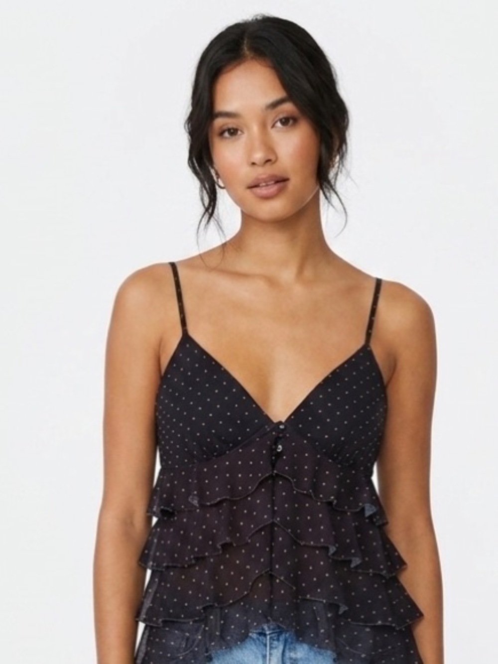 Mayblanc Polka Dot Mesh Ruffle Tiered Cami Whimsigoth Mesh Size S Y2K Coquette